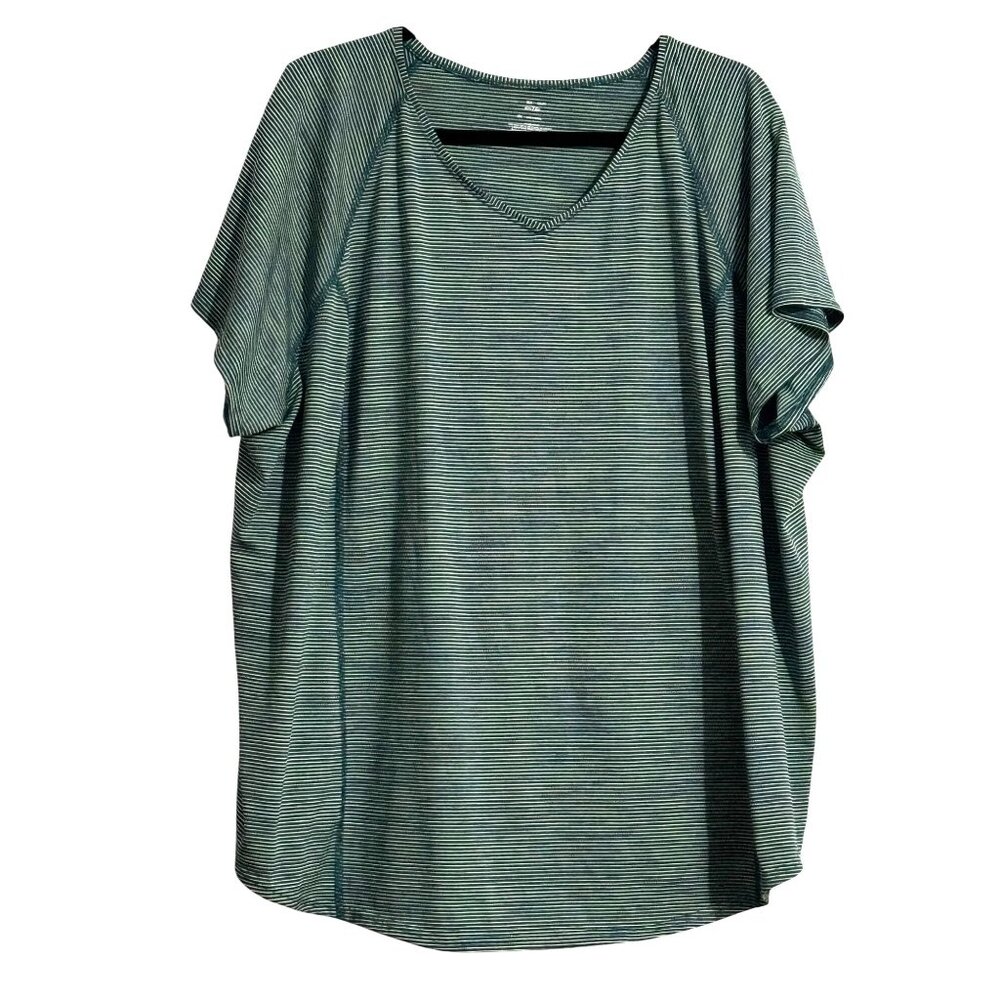 Plus Size Womens Activewear Top 3X BF GF Try It Green & Blue Striped Short Sleev